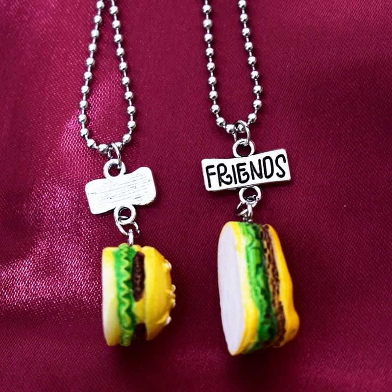 Изображение товара: Имитация гамбургера еда bff кулон ожерелье для детей лучшие друзья двойные бриллианты Дружба Ювелирные изделия подарок на день рождения