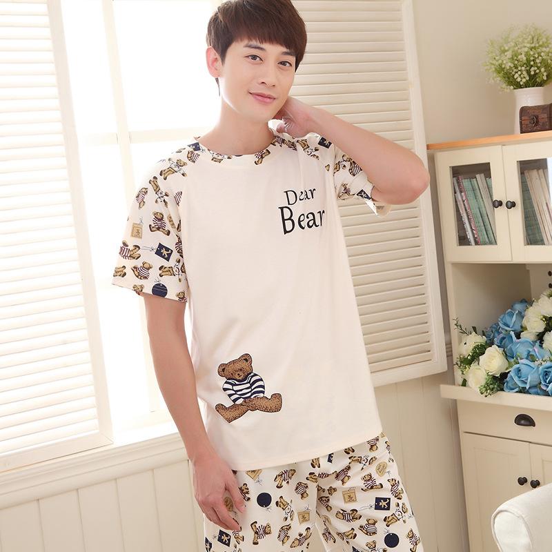Изображение товара: Пижамный комплект мужской с шортами и коротким рукавом, хлопок 2019, милая одежда для сна, в Корейском стиле, молодежная одежда для сна, XL, на лето