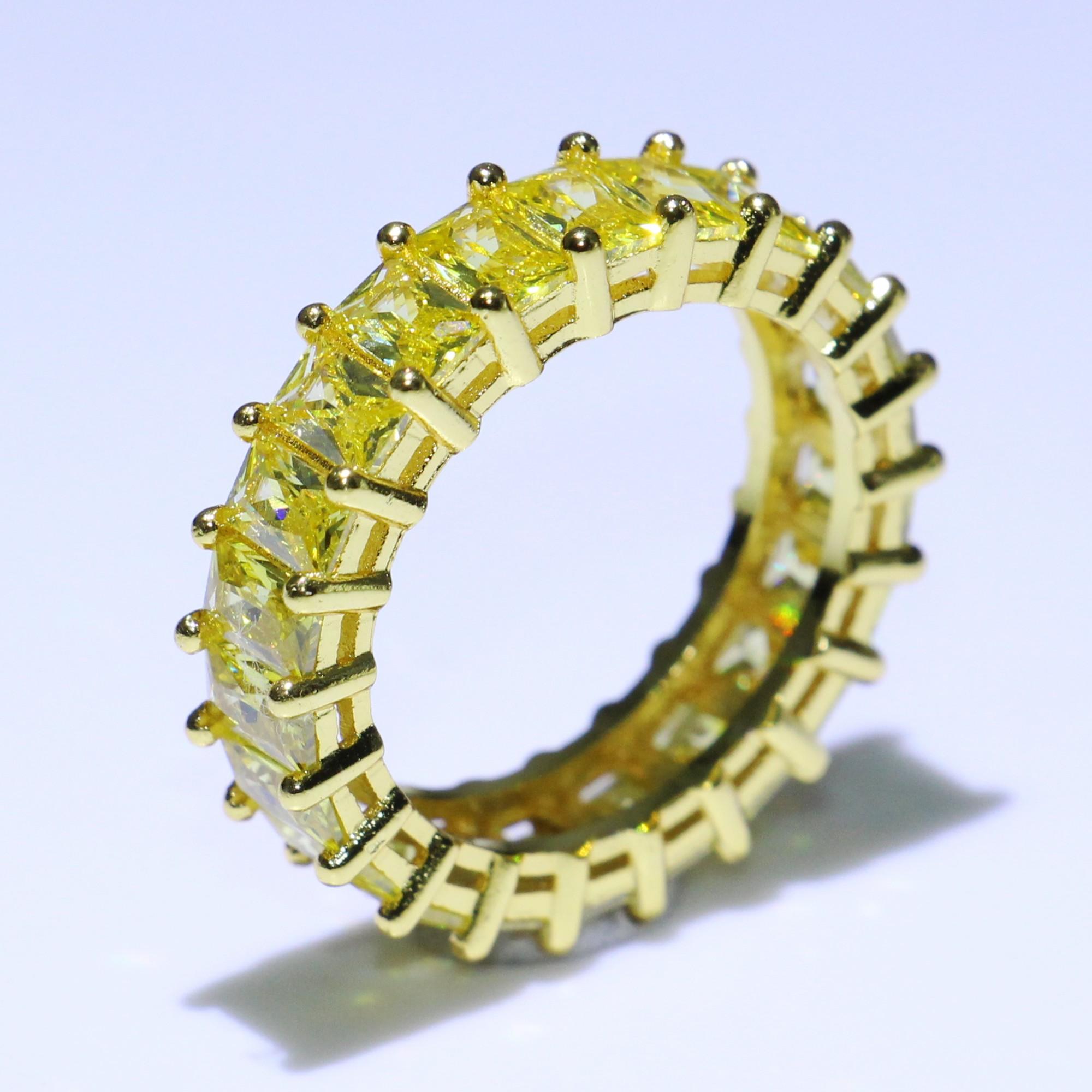 Изображение товара: Rulalei новый бренд Роскошные ювелирные изделия 925 серебро и золото заполнение Принцесса Cut Желтый 5A кубический цирконий для женщин обручальное кольцо подарок