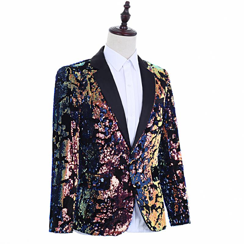 Изображение товара: Новый Красочный светоотражающий блестящий костюм, куртка, Модные приталенные блейзеры, Мужская одежда для выступления на сцене, костюм для диджея, пальто