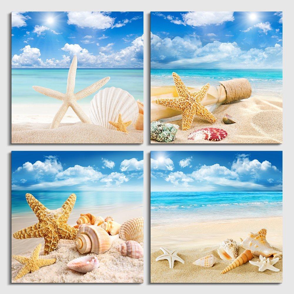 Изображение товара: Плакат для домашнего декора, настенная живопись, 4 шт., морской пляж, Морская звезда, картины для гостиной