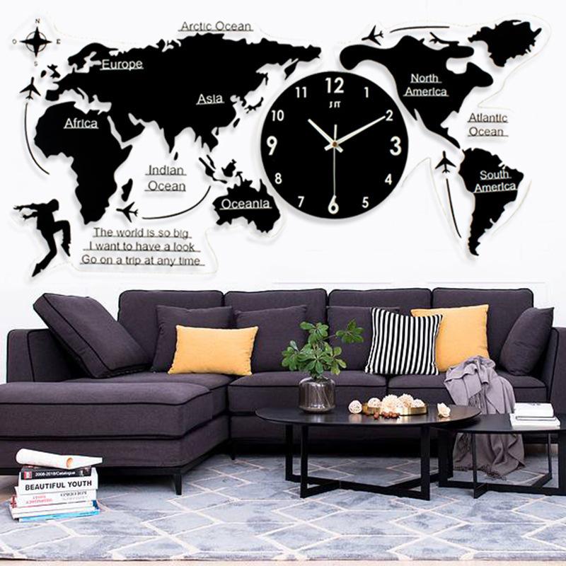 Изображение товара: Скандинавские Короткие акриловые Креативные Часы-карта мира, настенные аксессуары для украшения дома, современный семейный дизайн, настенные часы