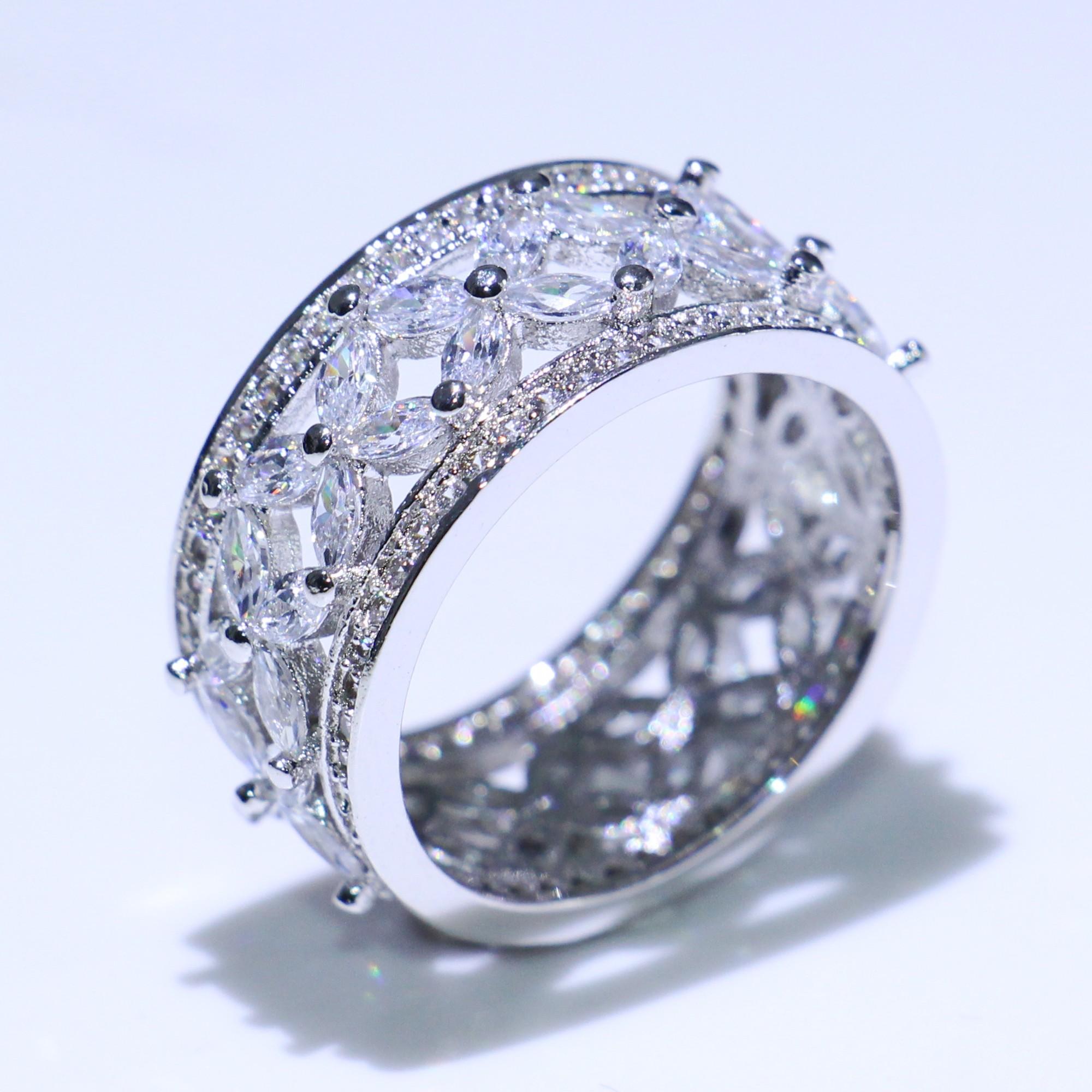 Изображение товара: Rulalei Роскошные ювелирные изделия из стерлингового серебра 925 пробы огранка маркиз белый прозрачный 5A кубический цирконий CZ обручальное кольцо подарок