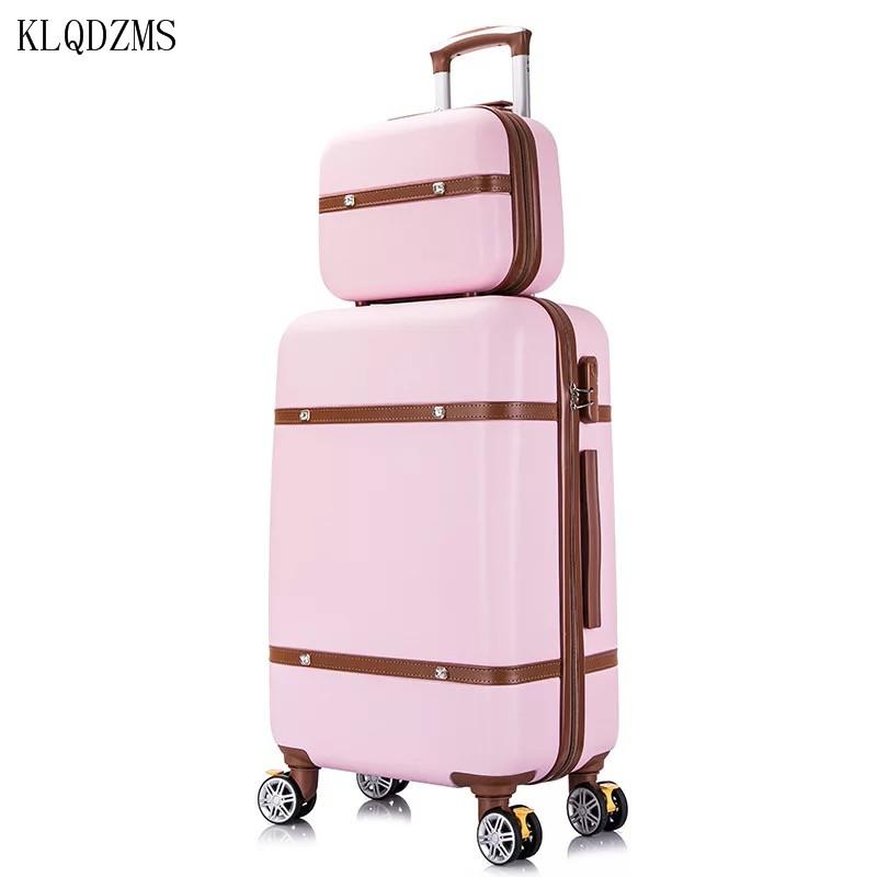Изображение товара: Чемодан KLQDZMS в стиле ретро, 20, 22, 24, 26 дюймов, на колесиках, с косметичкой из АБС-пластика, винтажный, для бизнеса, путешествий, чемодан на колесиках