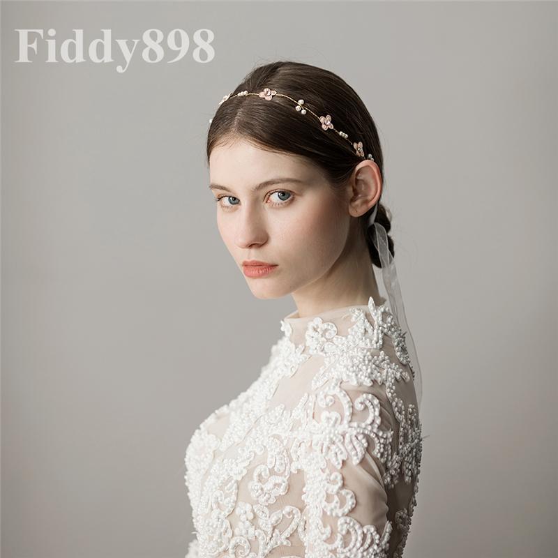 Изображение товара: Модная свадебная повязка Стразы с цветами свадебные аксессуары для волос ручной работы жемчуг свадебные украшения для волос HD70