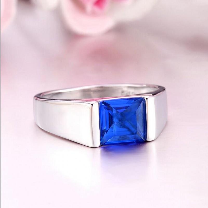 Изображение товара: Размер 7-12, сверкающее модное ювелирное изделие из стерлингового серебра 925 пробы, синее кольцо принцессы с кубическим цирконием 5А, обручальное кольцо для мужчин, подарок
