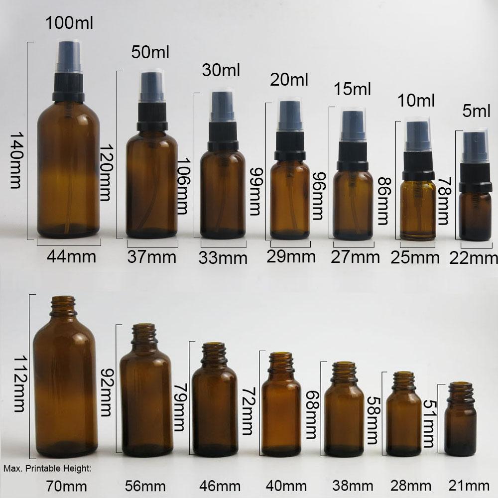 Изображение товара: 360 x многоразовые портативные дорожные бутылки для эфирного масла из янтарного стекла с мелким распылителем для духов, 10 м, 30 мл, 50 мл