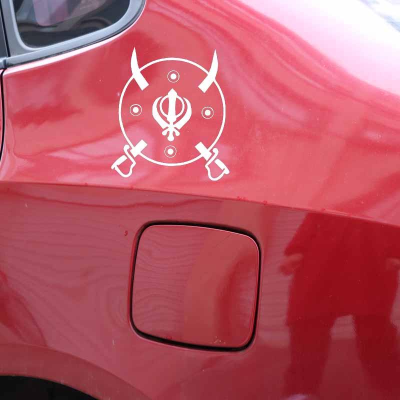 Изображение товара: YJZT, 14 см * 15,4 см, Виниловая наклейка, таинственный Khanda Kirpan, религиозный символ, автомобильная наклейка, черный/серебристый цвет