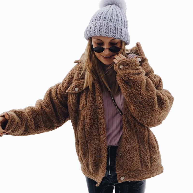 Изображение товара: Женская плюшевая куртка Savabien, модная мягкая теплая куртка из искусственного меха с длинными рукавами и карманами, розовая верхняя одежда на осень и зиму