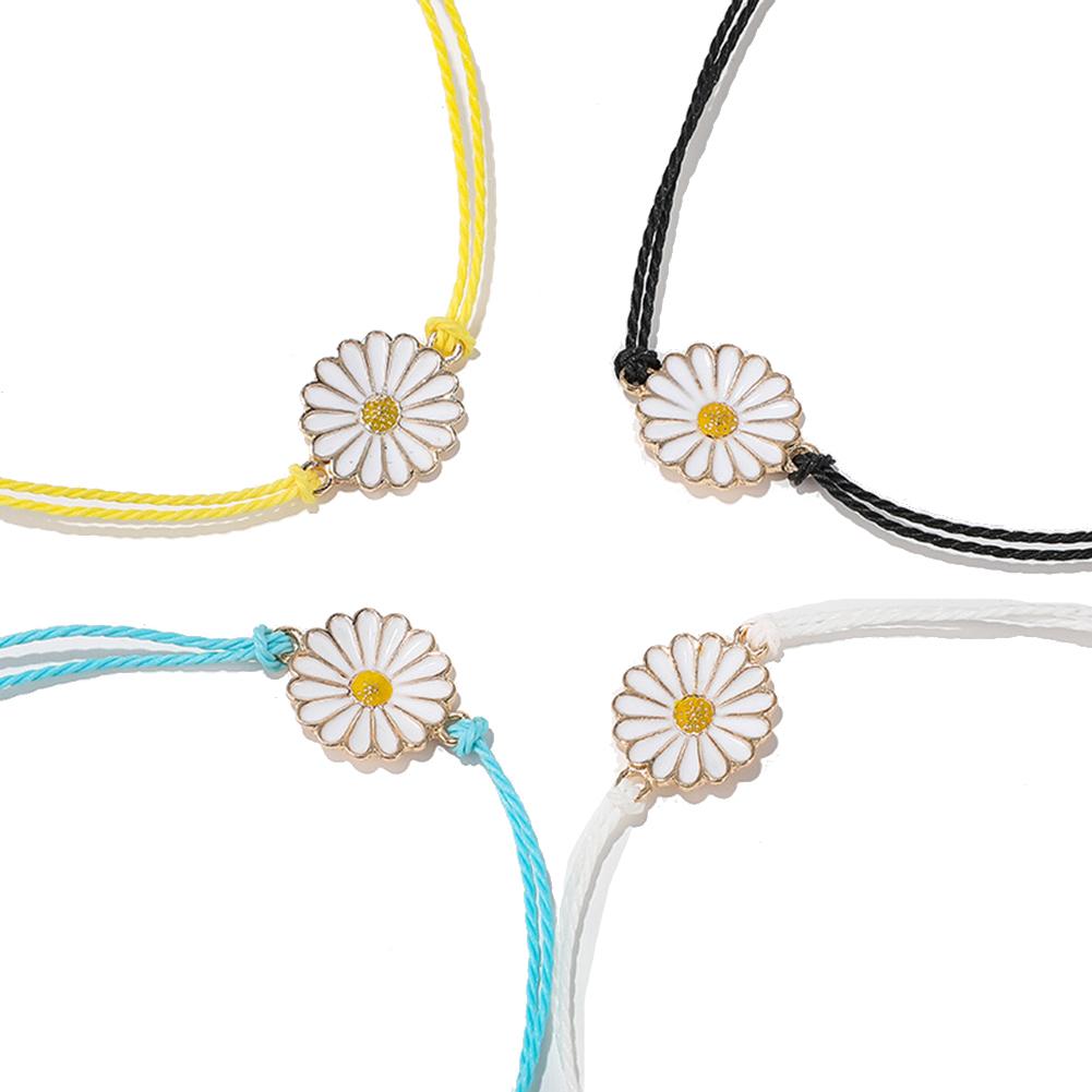 Изображение товара: Женский винтажный браслет в стиле бохо с ромашками и цветами, ручной плетеный браслет на веревке, ювелирные изделия, браслеты с веревкой, женский подарок