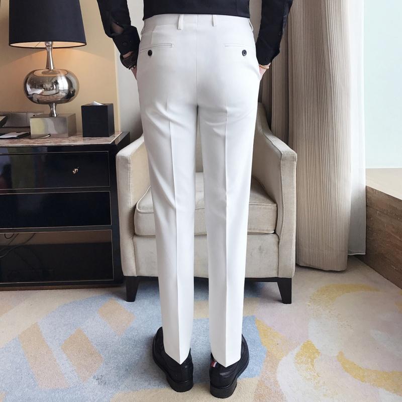 Изображение товара: 2019 Модные мужские облегающие брюки высокого качества мужские однотонные брюки кэжуал цветные повседневные деловые банкетные платья мужские брюки