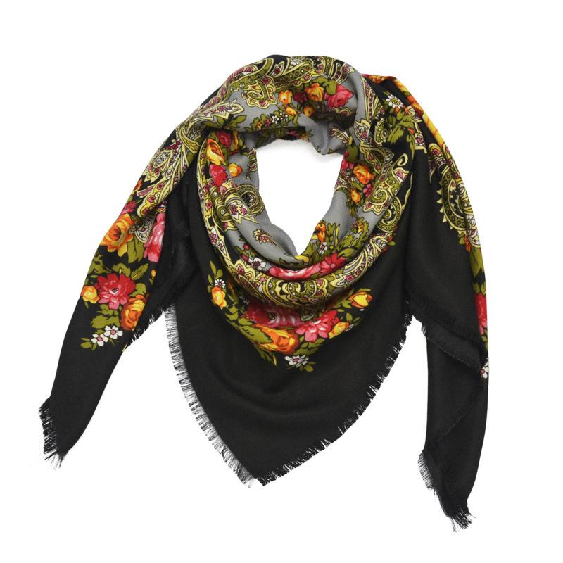Изображение товара: Новый зимний шарф, модный женский шарф, роскошный цветочный хлопковый шарф для женщин, квадратный бандаж, оптовая продажа 100*100