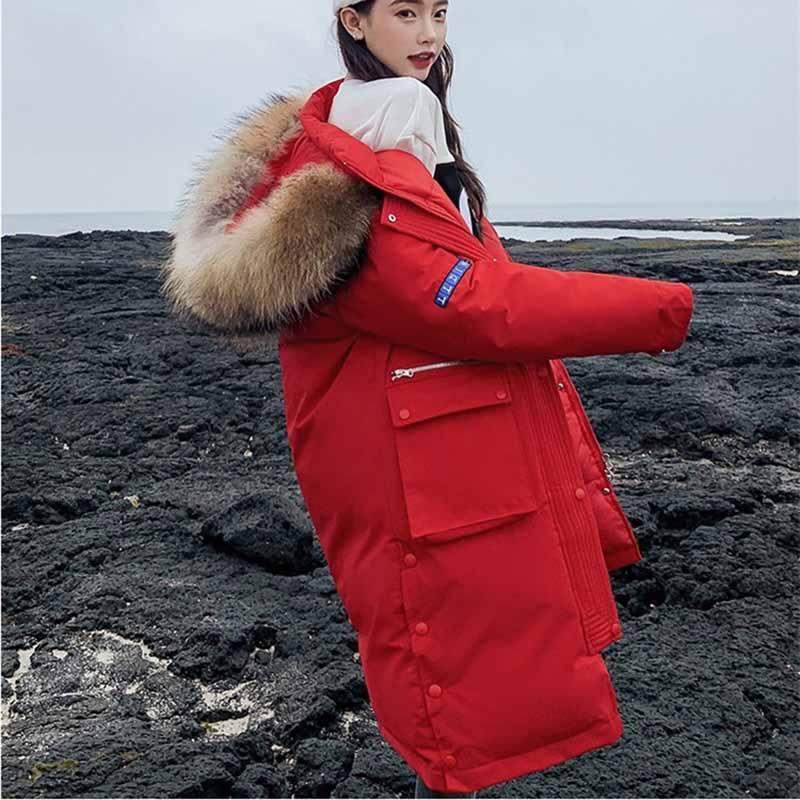 Изображение товара: Новинка 2019, размера плюс зимние парки, Женская длинная хлопковая куртка, утепленное пальто с капюшоном, Женские ветрозащитные куртки с хлопковой подкладкой, G495