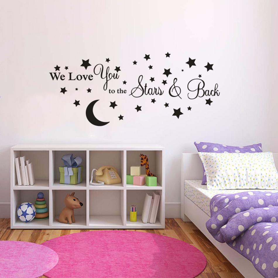 Изображение товара: Настенный стикер со звездами и луной, декор для детской спальни, виниловые настенные наклейки с надписью «We Love You To Stars» и «Back Quote» для детского винила AZ895