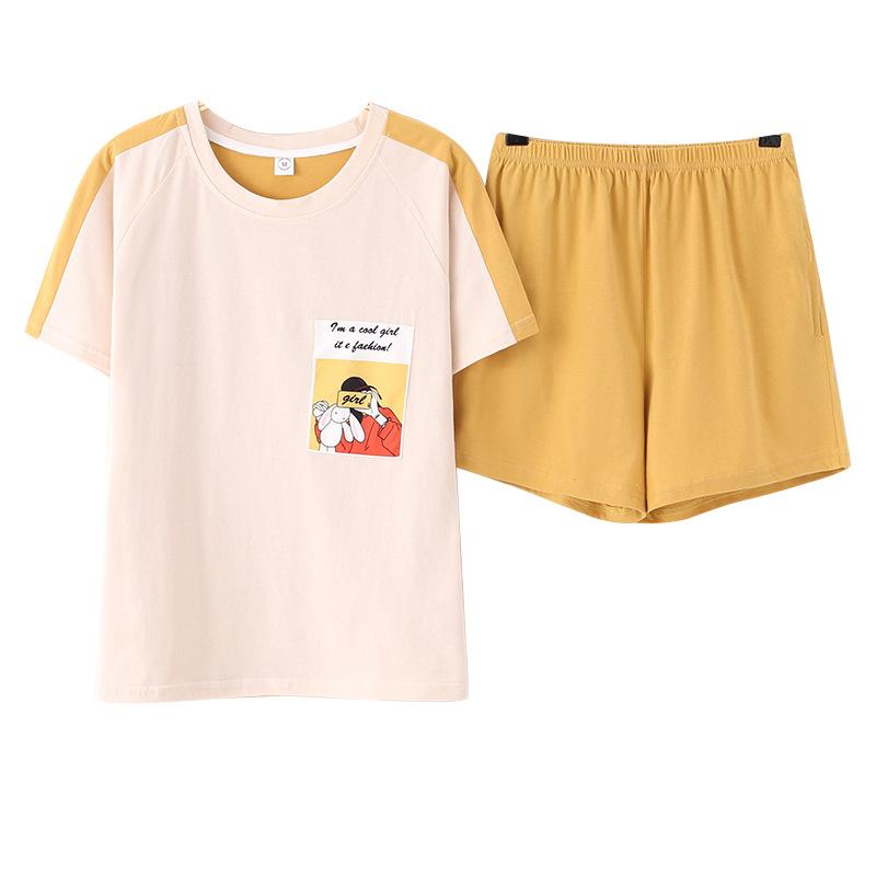 Изображение товара: Женские новые пижамы женские корейские летние свежие и милые тонкие хлопковые шорты с коротким рукавом повседневные пижамные комплекты из двух предметов пижамный комплект