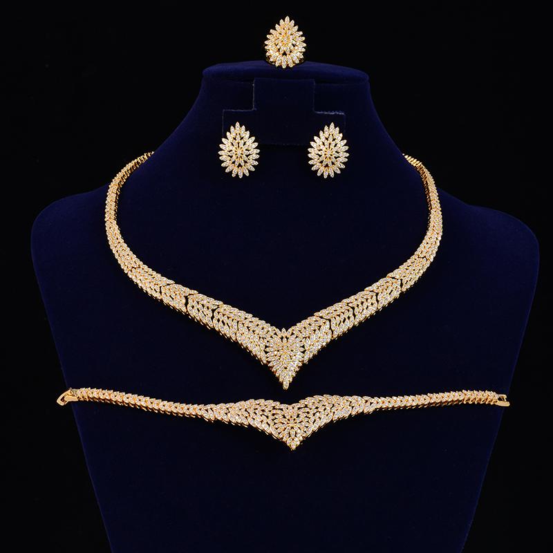 Изображение товара: Ювелирные наборы, ожерелье, серьги, кольцо и браслет хадияны, новый модный элегантный дизайн для женщин, свадебная бижутерия CN1117