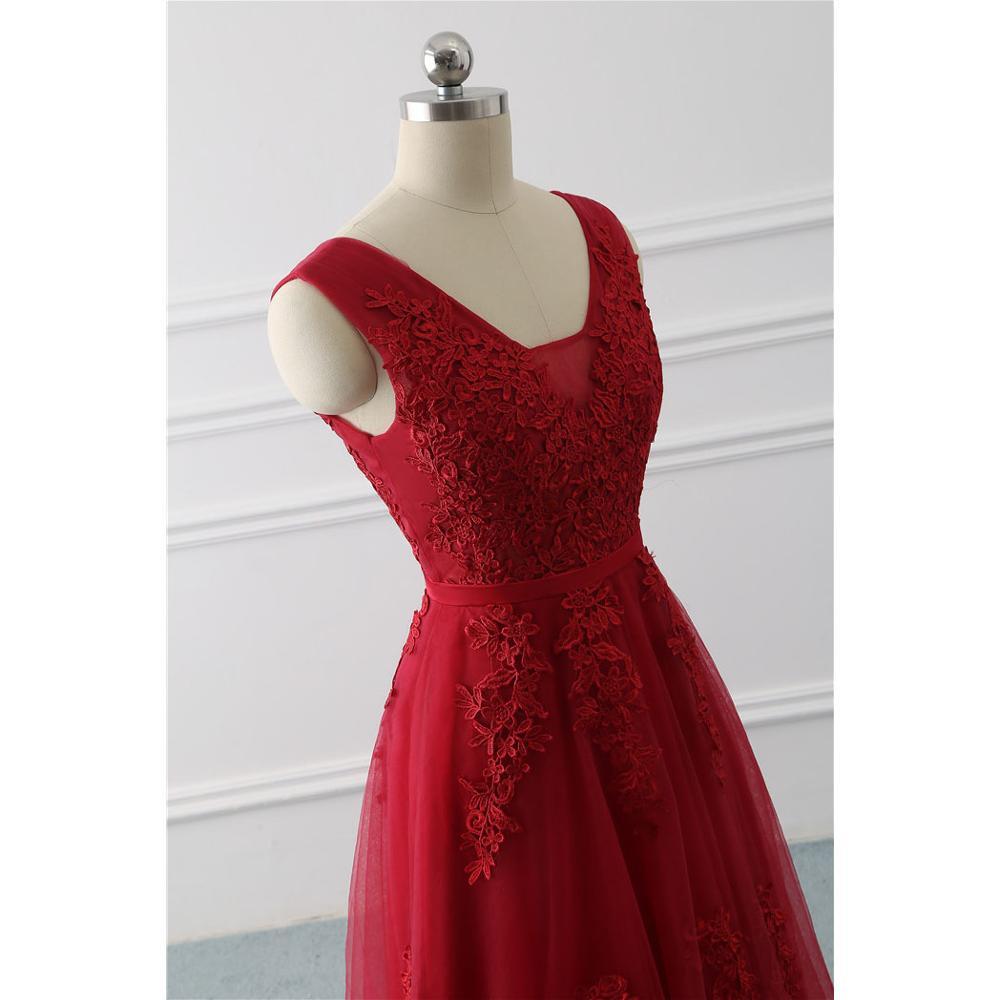 Изображение товара: Китайское красное вечернее платье размера плюс, длинное ТРАПЕЦИЕВИДНОЕ официальное вечернее платье с аппликацией, кружевное платье для выпускного вечера, свадебное платье 2019