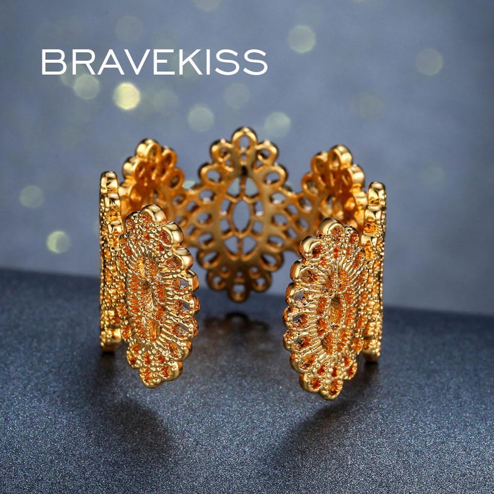 Изображение товара: Открытое кольцо с цветком золотого цвета для женщин BRAVEKISS, модные ювелирные изделия для вечеринки, коктейльное кольцо, женское модное кольцо, женский подарок, BUR0384A