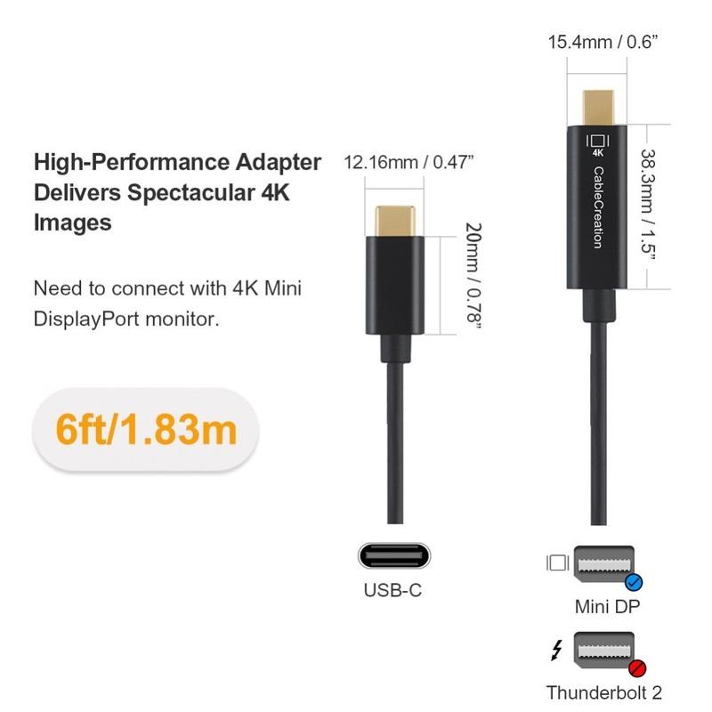 Изображение товара: Кабель USB C к Mini DP Type C к Mini DisplayPort, алюминиевый адаптер 4K 60 Гц (не кабель Thunderbolt), MacBook Pro, Chromebook Pixel