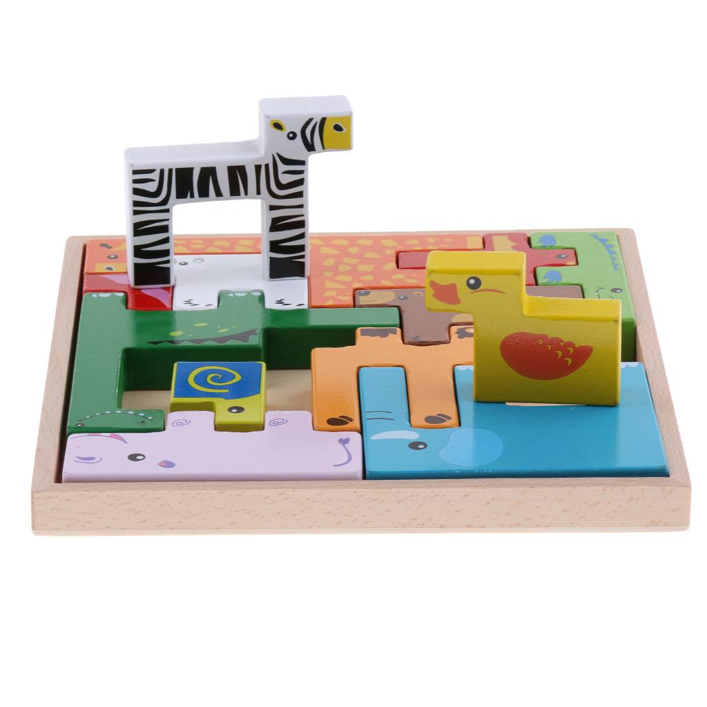 Изображение товара: Деревянная настольная игра-головоломка, дикие сафари, животные, деревянный блок, обучающая игра Танграм, игрушка для детей, подарок для детей