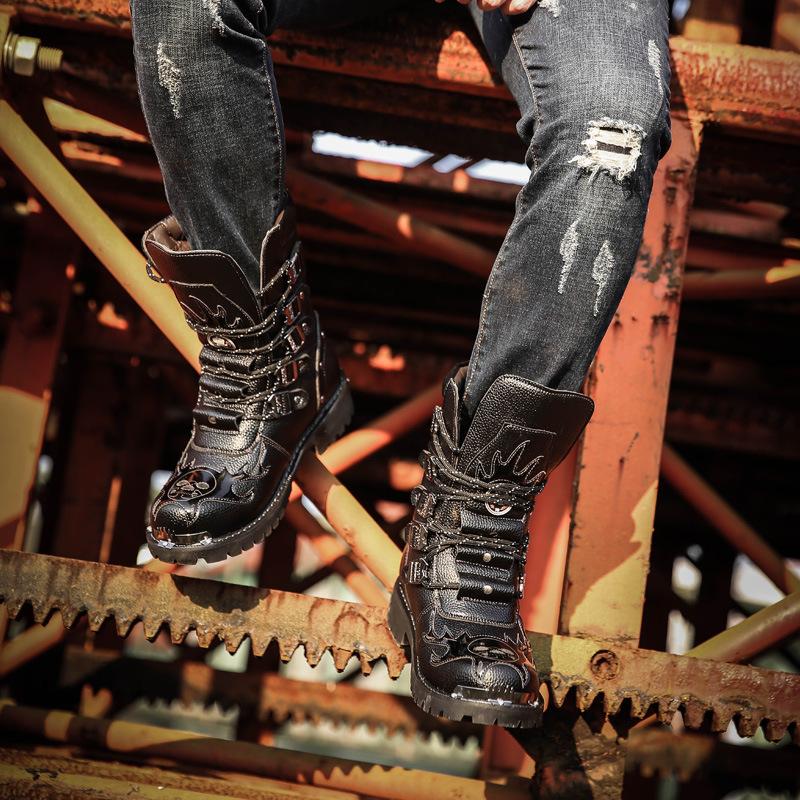 Изображение товара: Мужские мотоциклетные ботинки FONIRRA, до середины икры, из искусственной кожи, в стиле панк-рок, панк, ботинки с высоким берцем, обувь металлическая пряжка, в стиле милитари