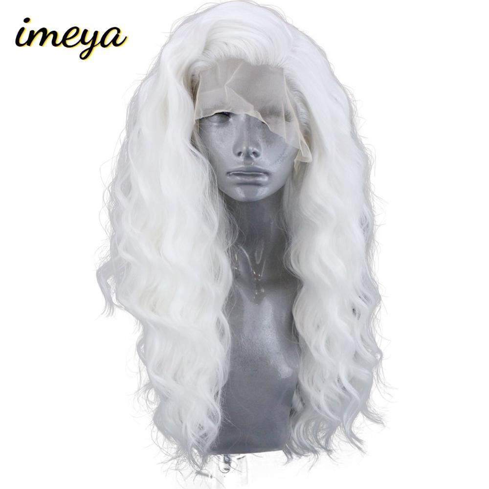 Изображение товара: Imeya 150% плотность 22 дюйма белый цвет свободные волнистые парики термостойкие волосы синтетические кружевные передние парики для женщин с естественной частью