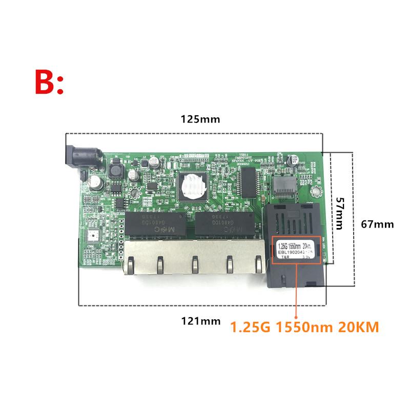 Изображение товара: Обратное PoE питание 10/100/1000M гигабитный коммутатор Ethernet волоконно-оптический одномодовый 4 RJ45 и 2 SC волоконный материнский платы g 20 км