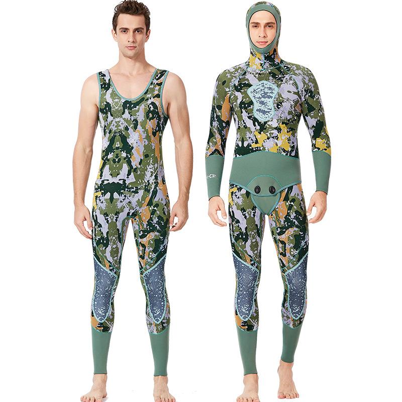 Изображение товара: Fanceey Камуфляжный купальный костюм-двойка 3 мм неопреновый гидрокостюм мужской с капюшоном костюм для подводного плавания утепленный теплый гидрокостюм для триатлона для женщин