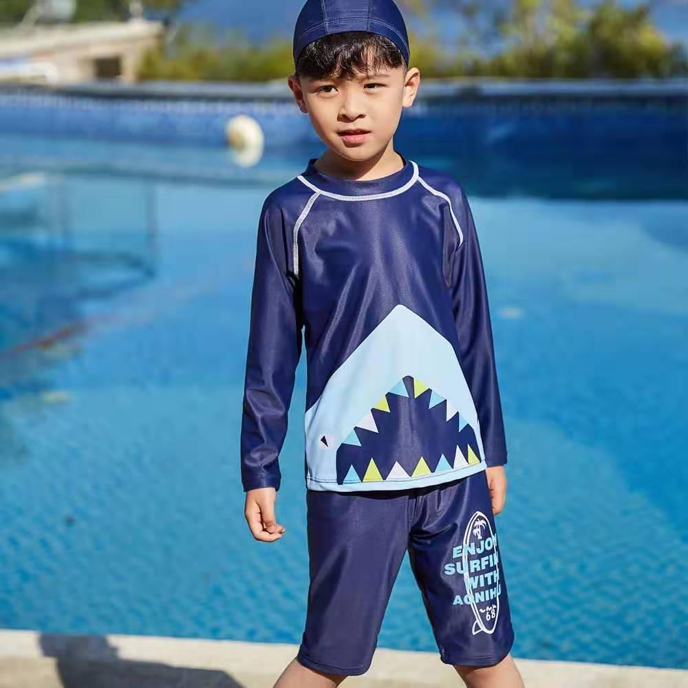 Изображение товара: Детский милый купальник с плавками для мальчиков, купальный костюм, детская спортивная одежда для мальчиков, костюмы из двух предметов с длинным рукавом
