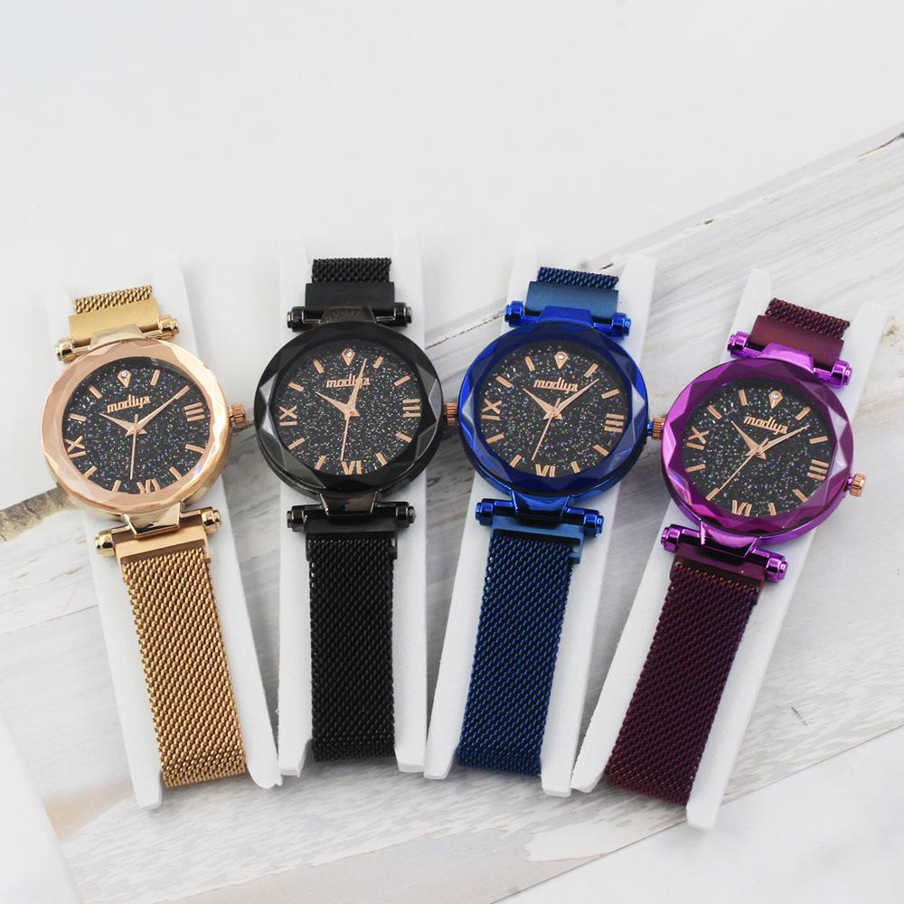 Изображение товара: Модные роскошные женские часы с магнитной застежкой звездное небо с блестящим камнем наручные часы с ремешком на запястье