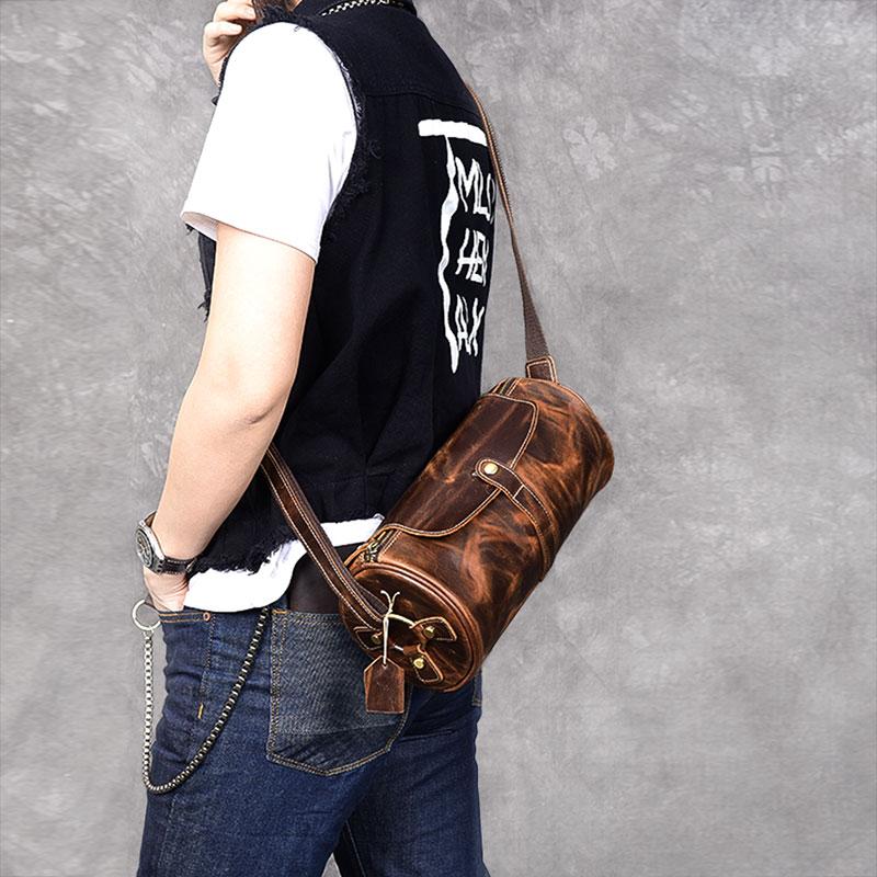 Изображение товара: Сумка кросс-боди мужская из натуральной кожи, маленькая сумочка-мессенджер в стиле ретро, чемоданчик на плечо из кожи Крейзи Хорс