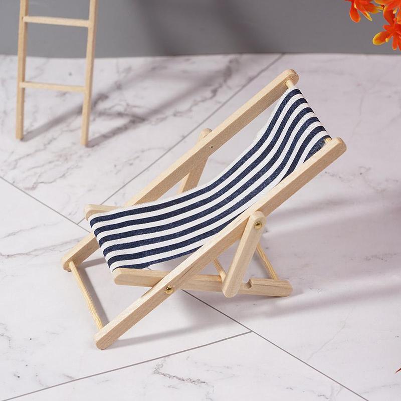 Изображение товара: Миниатюрные стулья для кукольного домика, мебель для украшения сада, складной полосатый шезлонг, мини-стул для пляжа и отдыха, декор «сделай сам»