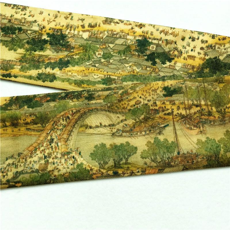 Изображение товара: Шарф Ван Гог, Шелковый, с принтом масляных красок, фестиваль Цинмин на реке, для женщин