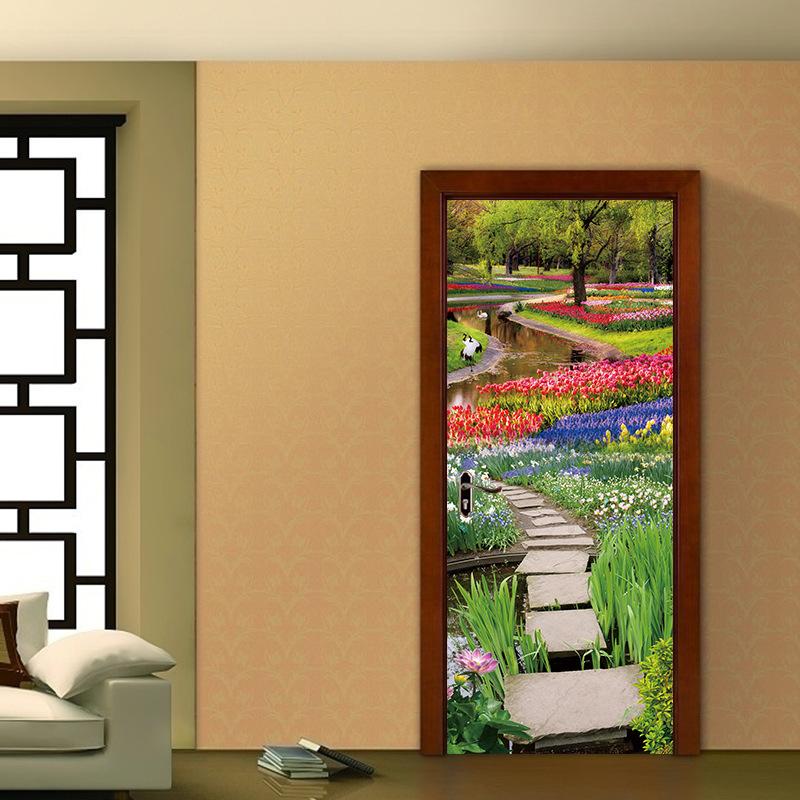 Изображение товара: Садовая искусственная трава, дверь, настенная наклейка, сделай сам, спальня, домашний декор, плакат, ПВХ Фреска