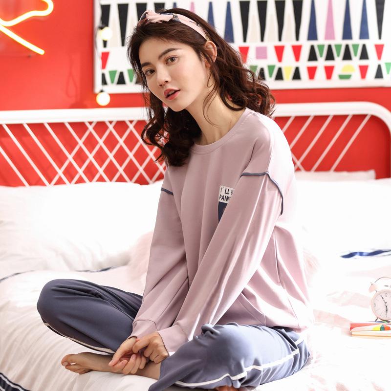 Изображение товара: Женский хлопковый пижамный комплект, новый весенне-осенний Пижамный пуловер в Корейском стиле с длинными рукавами для студентов