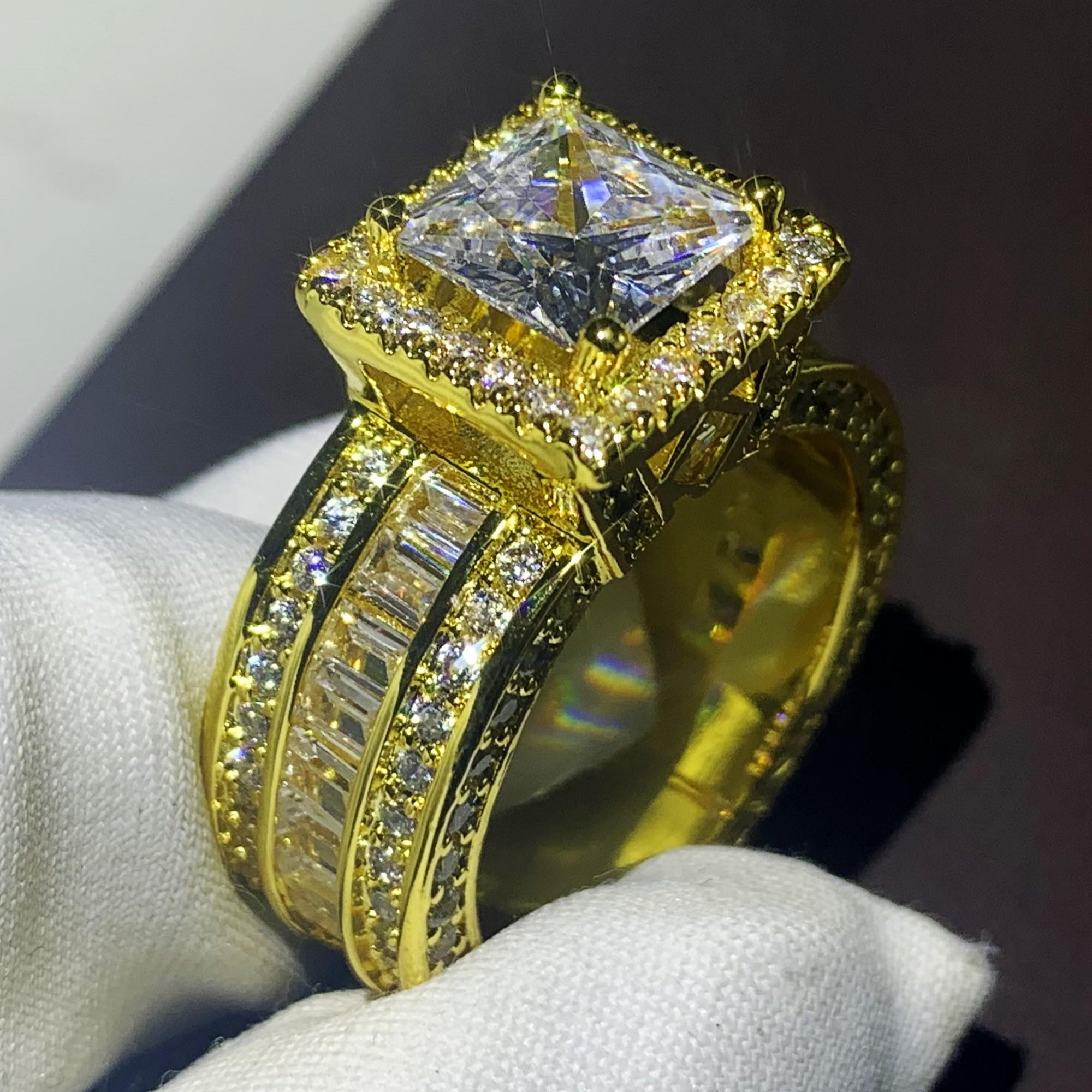 Изображение товара: Женское Обручальное кольцо с фианитом, свадебное кольцо с инкрустацией из серебра 2019 пробы и золота с фианитами, 9625