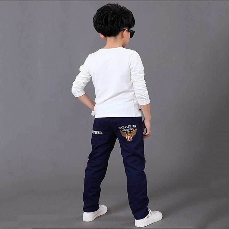 Изображение товара: 2019 детские джинсы с надписью для мальчиков, Брюки повседневные узкие брюки с эластичной резинкой на талии для От 4 до 16 лет, детские джинсы, штаны, одежда