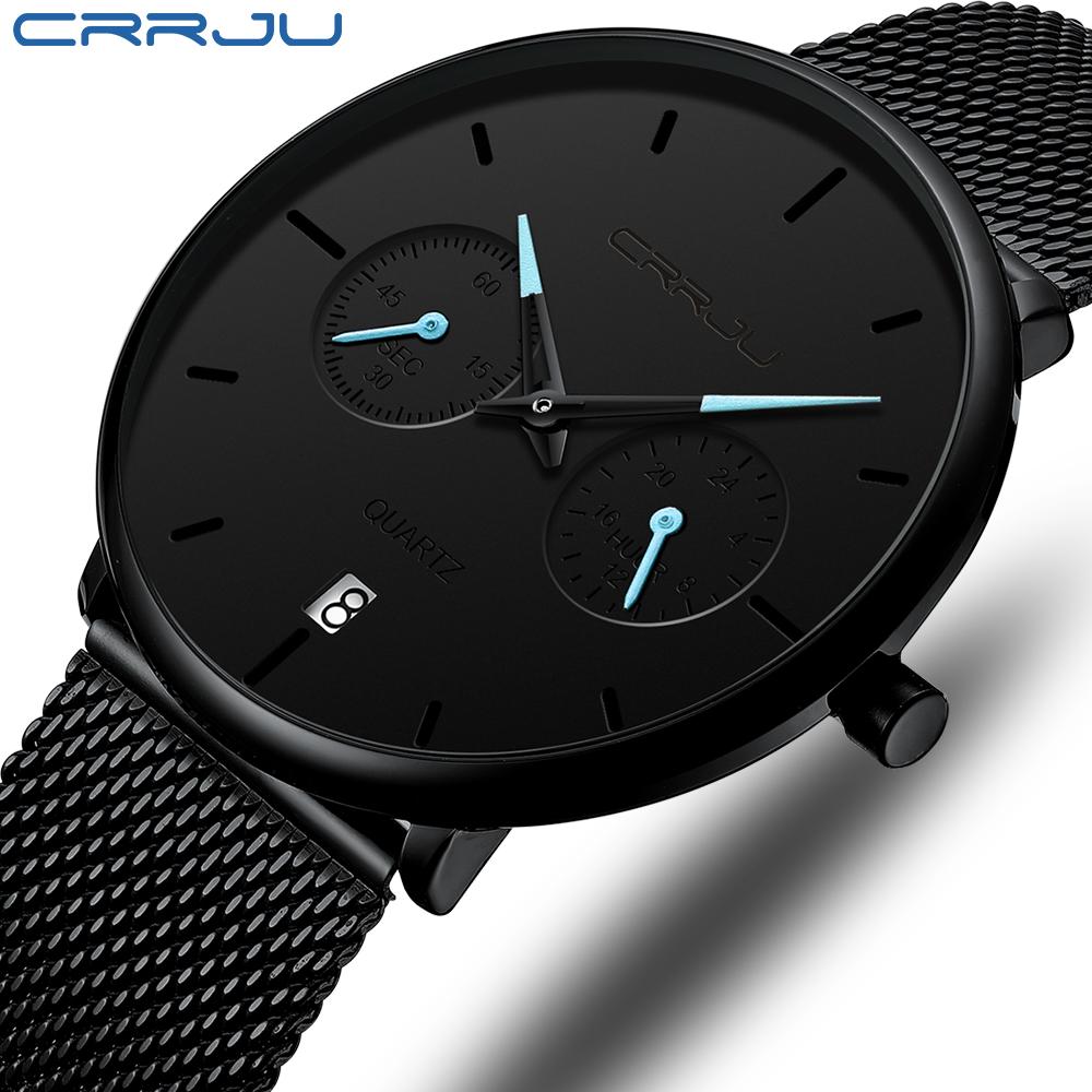 Изображение товара: Часы CRRJU мужские, деловые, водонепроницаемые, кварцевые, аналоговые, стальные