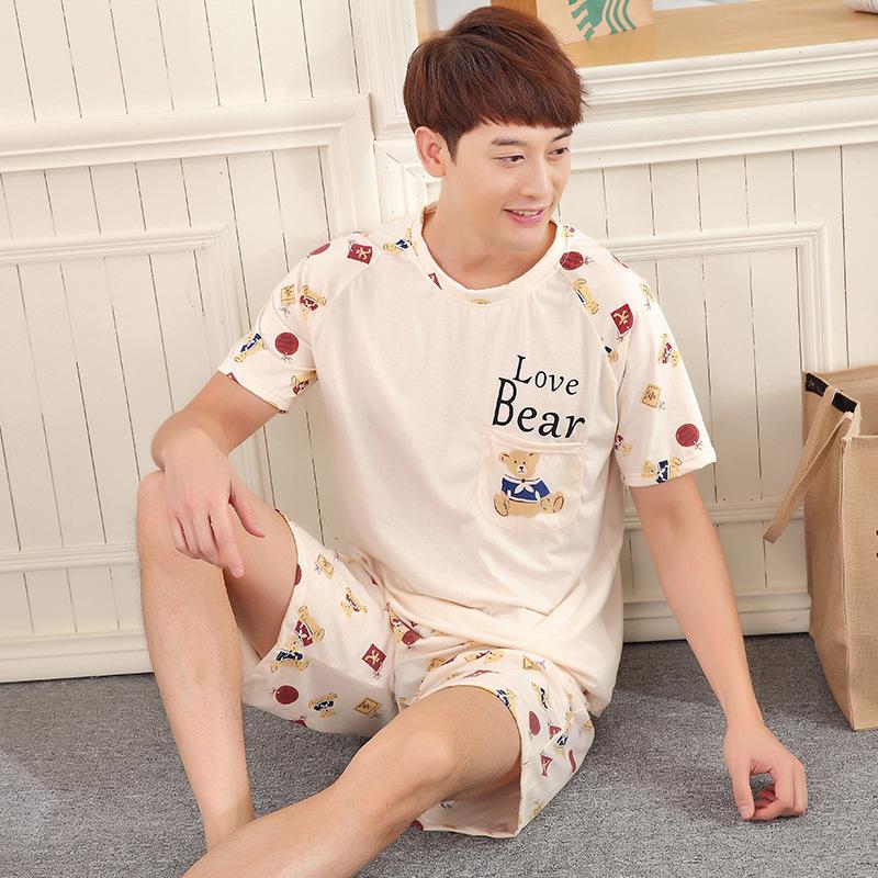 Изображение товара: Мужская пижама, новинка, милый Повседневный пуловер с коротким рукавом и шортами для дома, летние корейские пижамные комплекты из двух предметов, Мужская одежда для сна, 2019