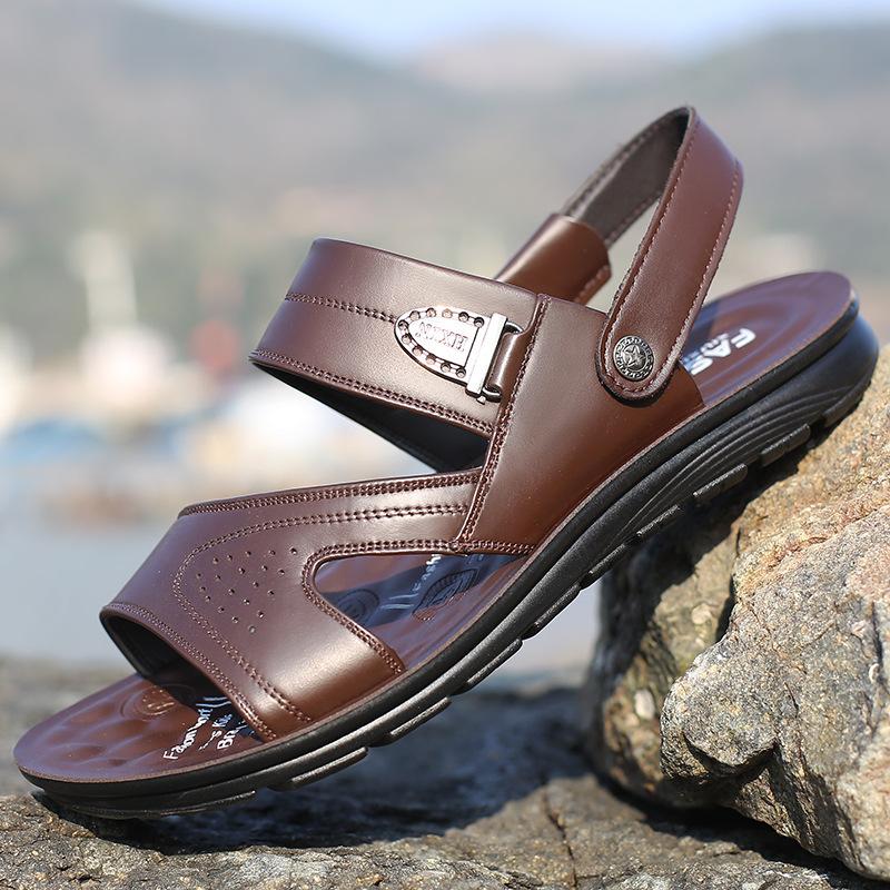 Изображение товара: Мужские сверхлегкие сандалии из натуральной кожи, дышащие пляжные босоножки, модная дышащая обувь, лето