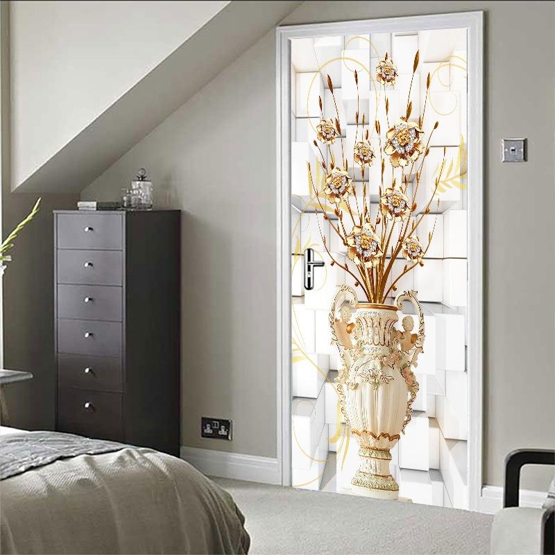 Изображение товара: Ваза художественная дверная Наклейка 3D обои Гостиная Спальня домашний Декор ПВХ Самоклеящиеся наклейки на стену