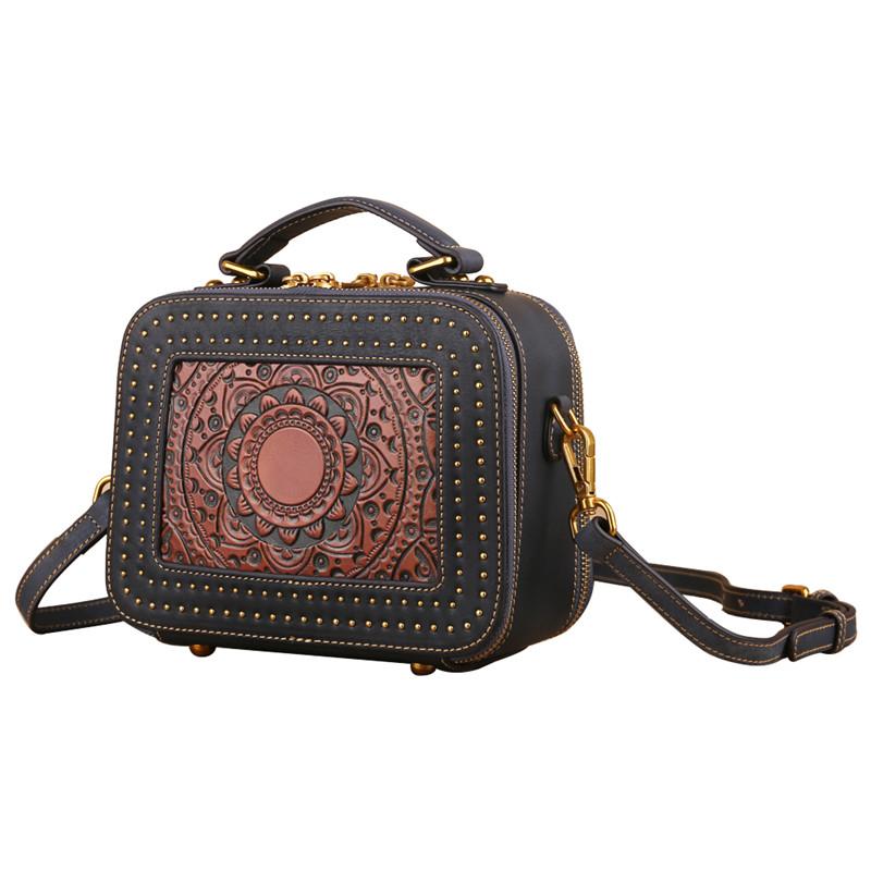 Изображение товара: Nesitu Высококачественная винтажная Маленькая женская сумка из натуральной кожи с цветочным узором, коричневого, серого, красного, зеленого цветов, сумка-тоут M3039