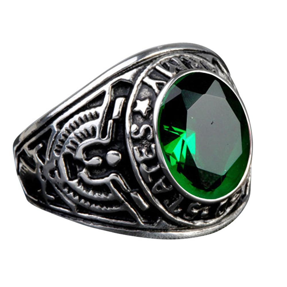Изображение товара: Панк Стразы, инкрустированные буквами, гравировка, кольцо на палец, мужское ювелирное изделие для вечеринки, подарок, винтажное зеленое кольцо на палец