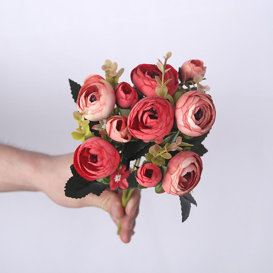 Изображение товара: Искусственные Чайные розы, 1 шт., букет невесты для домашней свадебной церемонии, Новогоднее украшение для вечеринки, искусственный цветок, украшение для стола