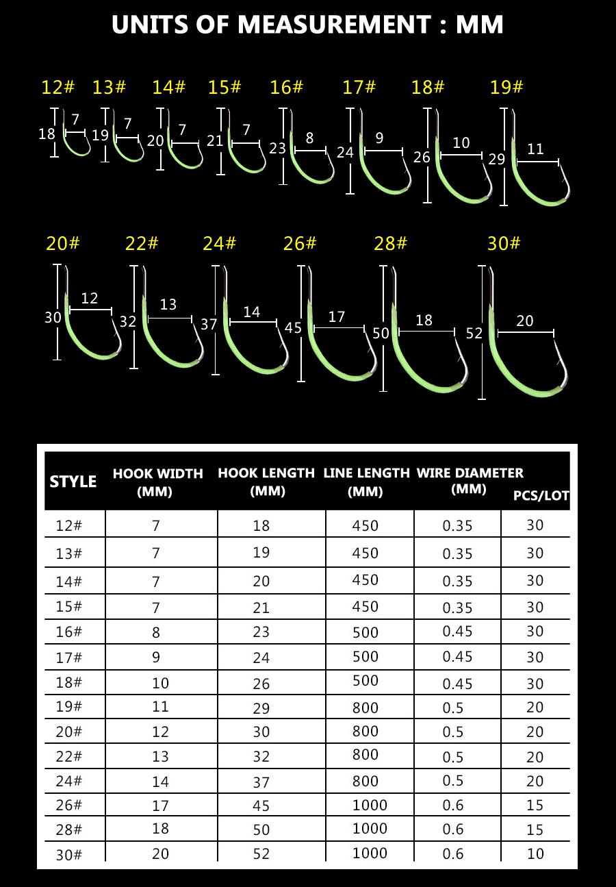 Изображение товара: Набор 14 штук 12-30 # светящийся рыболовный крючок с леской колючие Крючки рыболовные снасти аксессуары Стальные рыболовные крючки PESCA Рыбная ловля для рыбалки