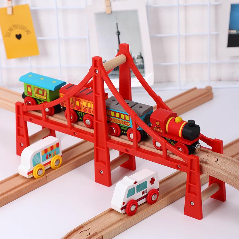Изображение товара: Деревянная железная дорога аксессуары т-хомы красный трек с мостом сцены Развивающие игрушки для детей, подарок на день рождения