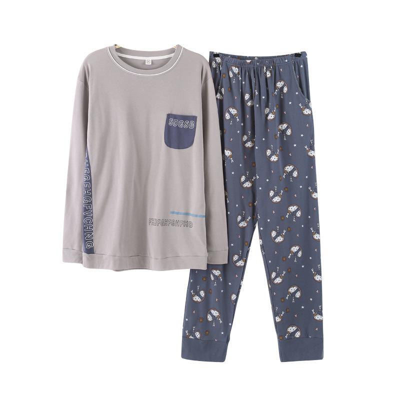 Изображение товара: Женские и мужские новые парные пижамы брюки с длинными рукавами корейский 2019 весна и осень хлопок мужские и женские милые пижамные комплекты