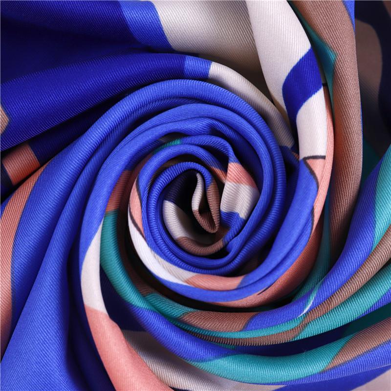 Изображение товара: POBING 100% шелковый шарф, женские Большие шали, палантины с геометрическим принтом, квадратные шарфы, бандана, большой платок, женский шарф, 130 см
