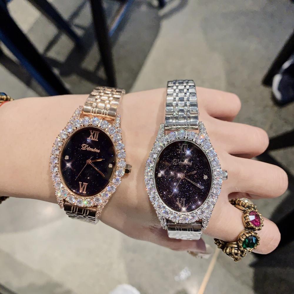 Изображение товара: Простые роскошные женские часы стразы, полностью стальной браслет, наручные часы, винтажные овальные ювелирные часы, деловые летние часы для платья