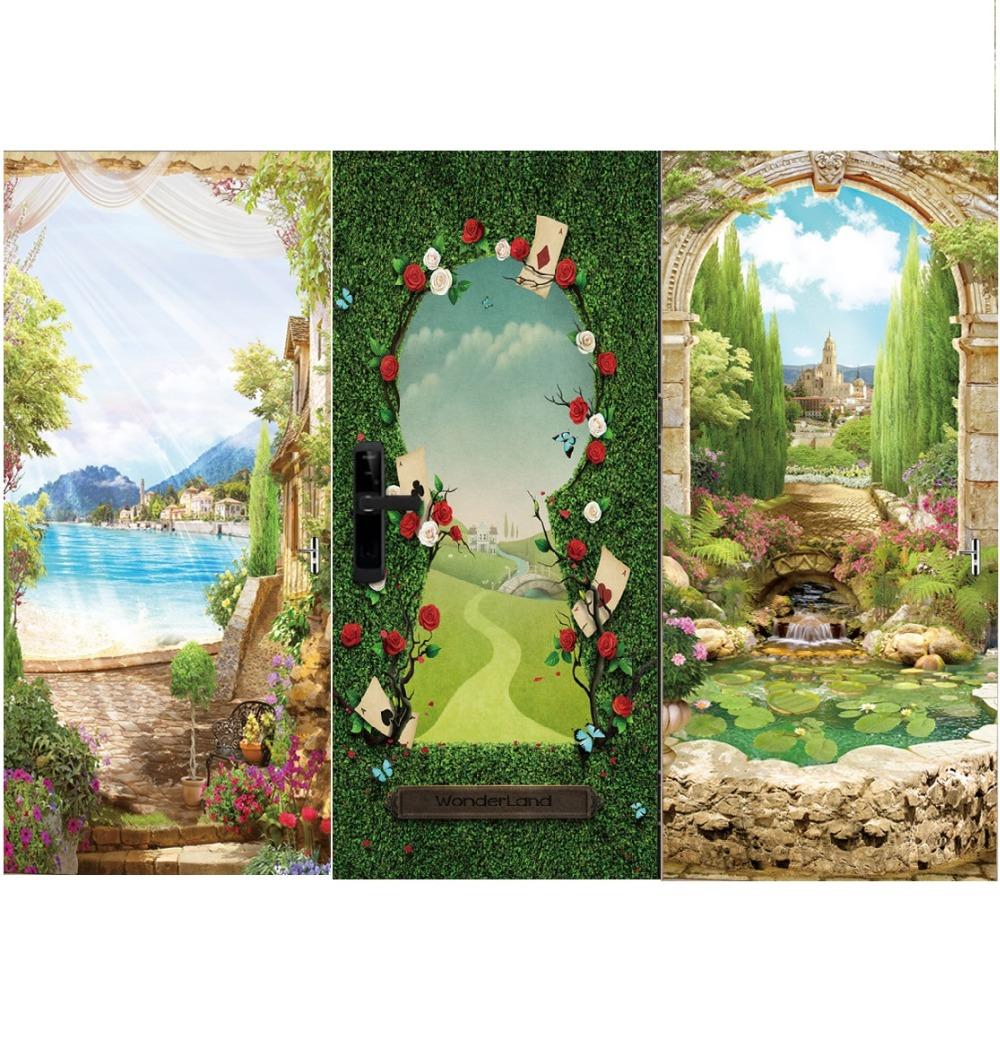 Изображение товара: Гардерн трава горная Зеленая дверь фрески Настенная роспись декор для двери настенные двери наклейки обои настенная роспись «сделай сам» украшение дома